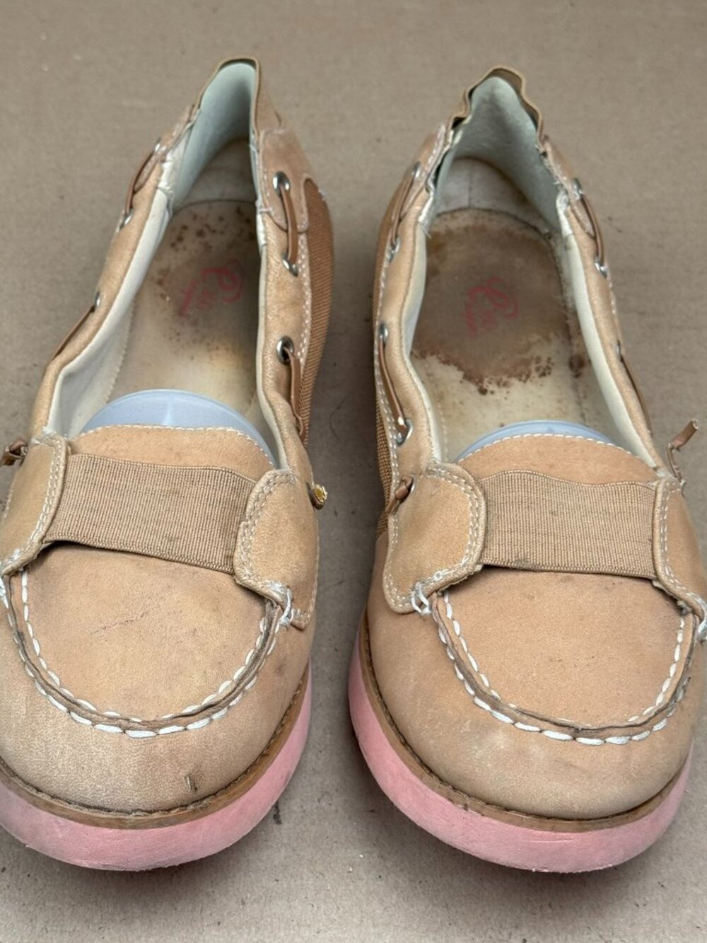 Easy Spirit E360 Women's Size 10 Tan Pink Sole Boat Shoes Loafers damage
